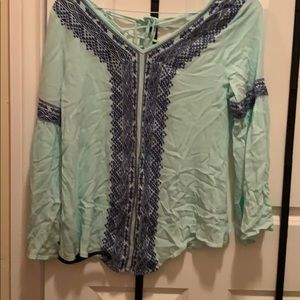 Light weight long sleeve green blue shirt